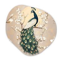 WANDBILD Pfau - Zweig - Blumen Room Decor 90x90 cm - Champagner, Kunststoff (90/90cm) - MuchoWow