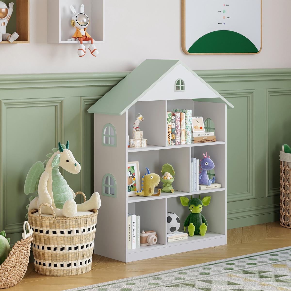 KINDERREGAL Vipsali - Weiß/Mintgrün, Holzwerkstoff (83/106.5/30cm) - [en.casa]