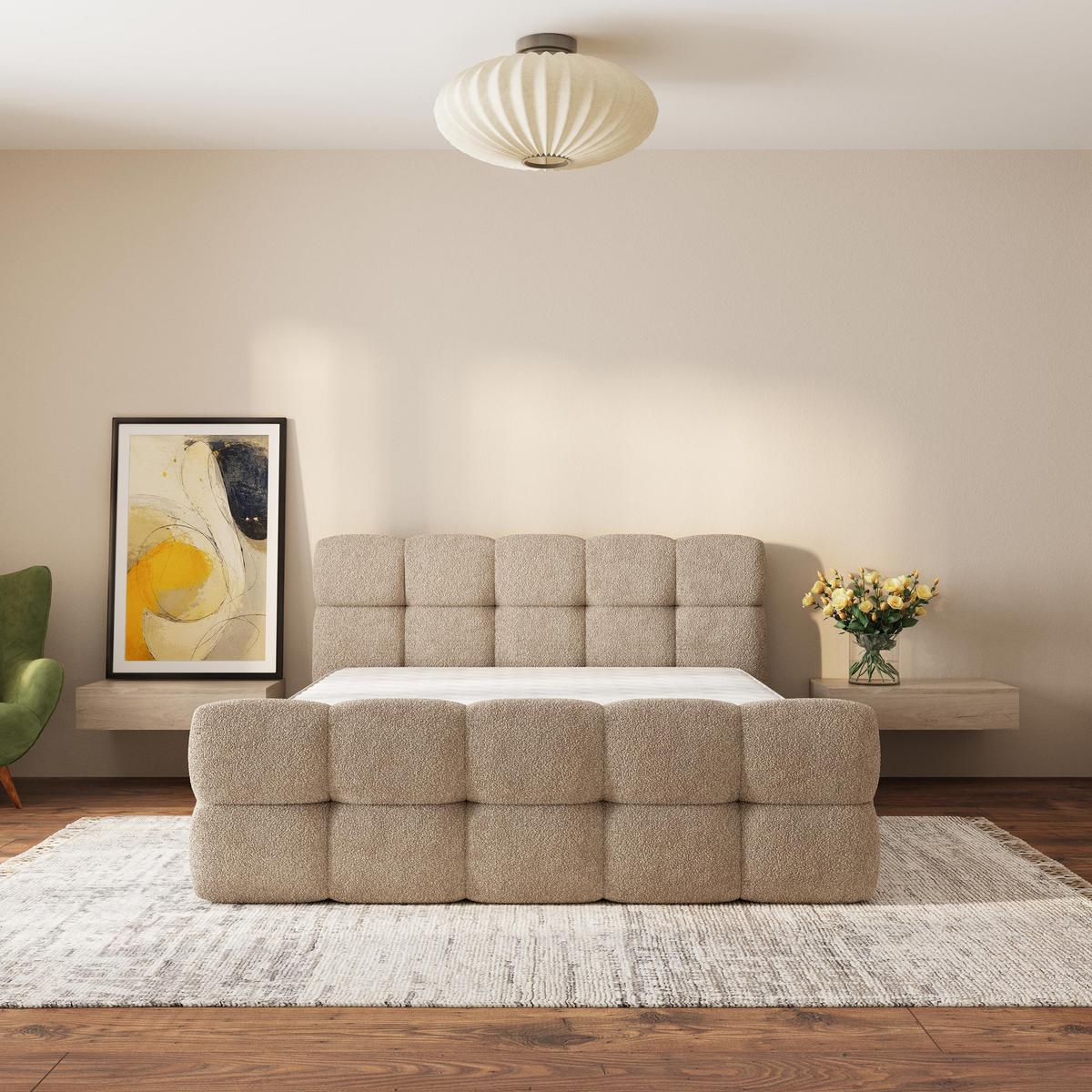 POLSTERBETT ELIZJA 120x200 cm mit Bettkästen - Beige - Beige, Holz (120/200cm) - MASSENO