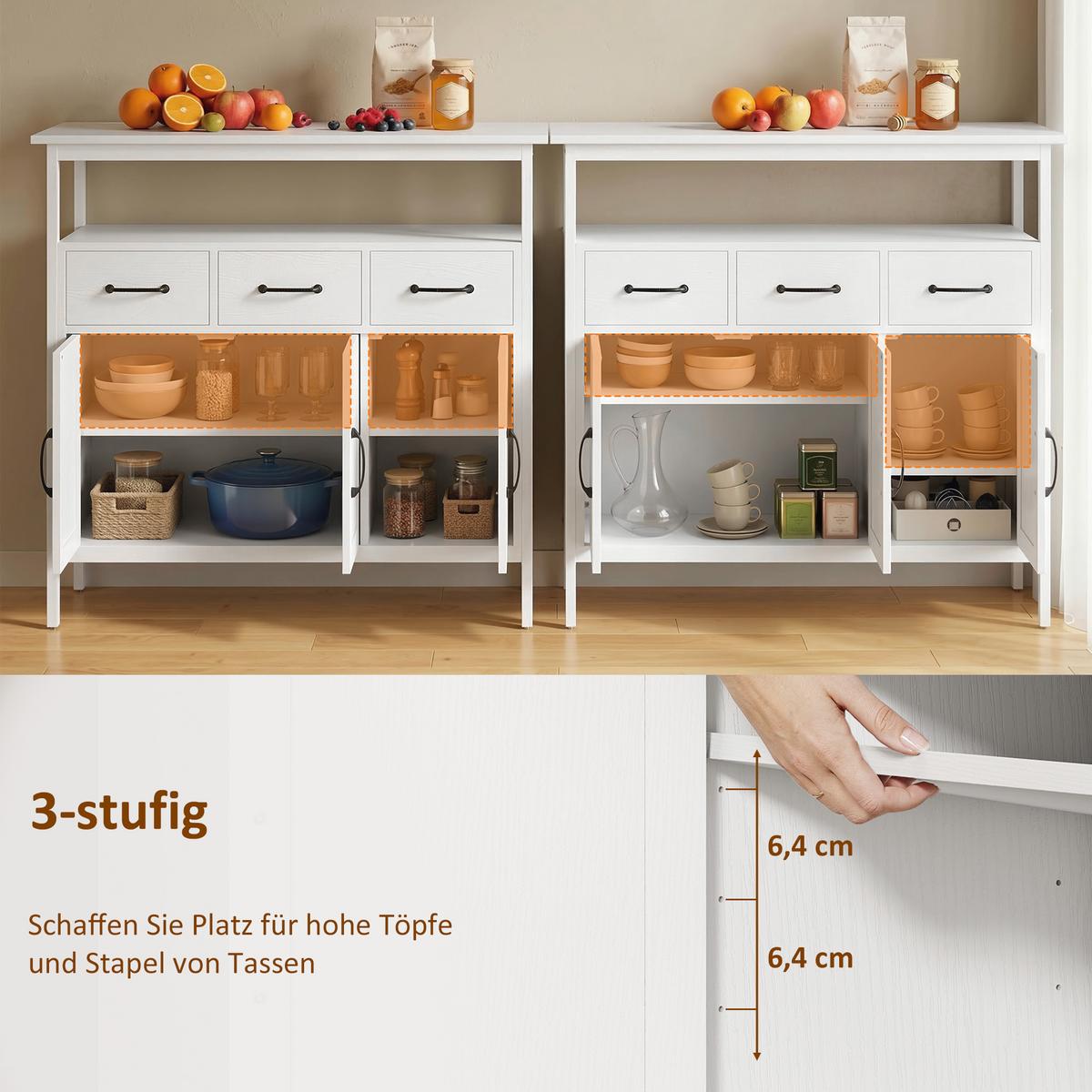 SIDEBOARD Spanplatte Edelstahl Weiß - Edelstahlfarben/Schwarz, Holzwerkstoff/Metall (35/88/95cm) - HOMCOM