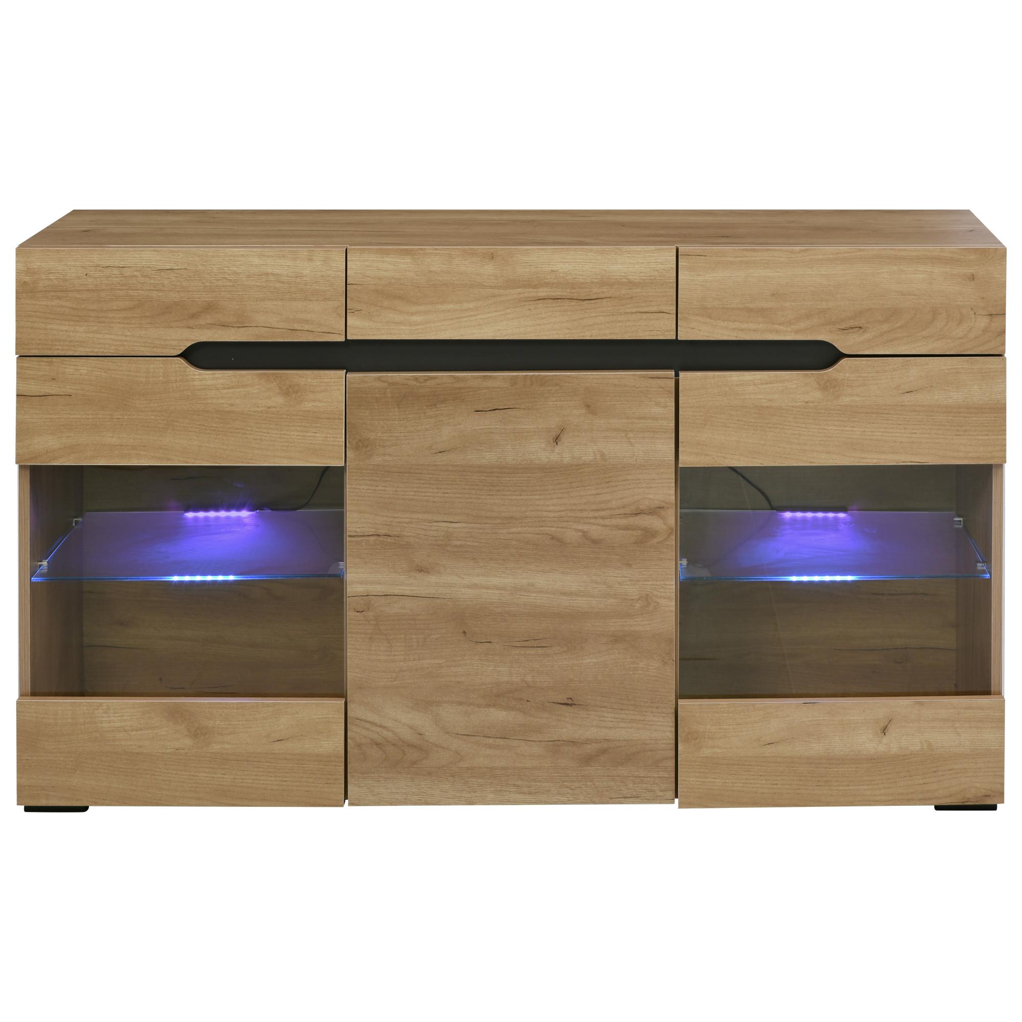 SIDEBOARD mit LED-Beleuchtung und Kabelführung, 140/35/35 cm - Eiche San Remo, Glas/Holzwerkstoff (140/80/35cm) - Urban Meuble