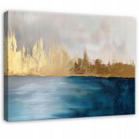 WANDDEKO Abstrakt Grau Gold Bilder Modern Wohnzimmer 120x80 - Grau, Holzwerkstoff (120/80cm) - Wallarena