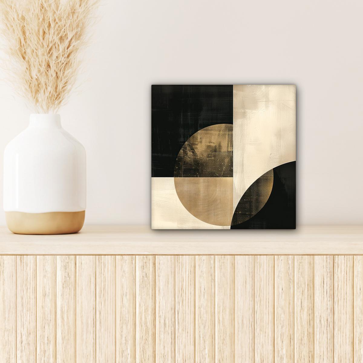 LEINWANDBILD Abstrakt - Geometrische Formen - Schwarz - Gold Deko Wohnzimmer 20x20 cm - Ecru, Textil (20/20cm) - MuchoWow