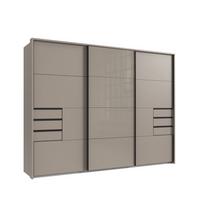 SCHWEBETÜRENSCHRANK 3-türig B273/H213/T64 cm, Sandgrau/Mitteltür Glas, Passepartout-Kleiderschrank mit Schubladen & Vollausstattung, / 22620 - Sandfarben/Schwarz, Holzwerkstoff/Metall (273/213/64cm) - luma-home