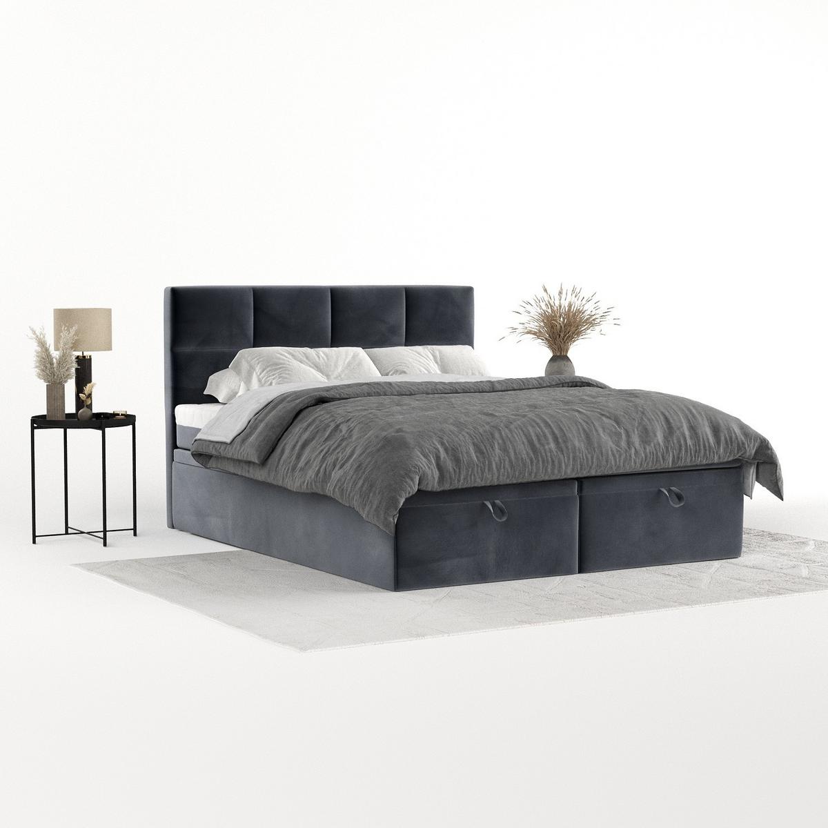 BOXBETT Tessa 140/200 cm Dunkelgrau im Kronos Stoff - Dunkelgrau/Schwarz, Holz/Holzwerkstoff (140/200cm) - AltaBeds