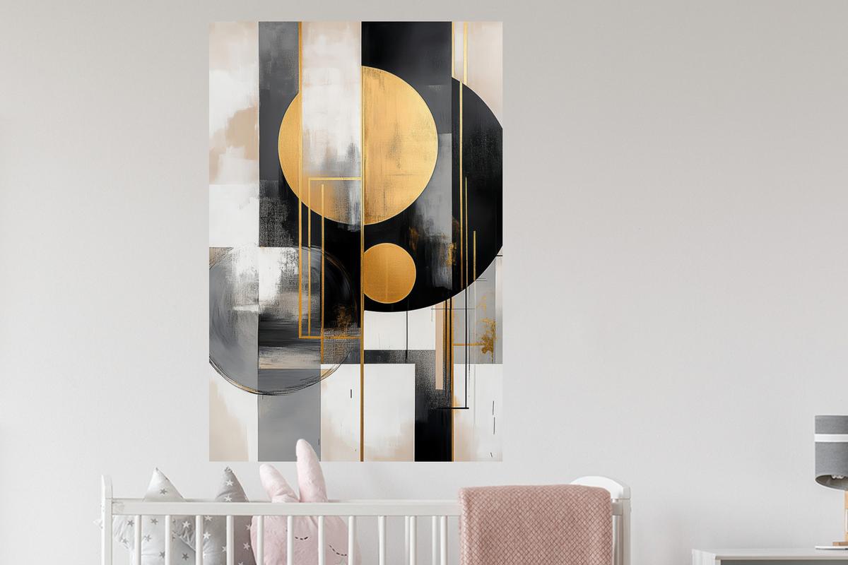 WANDTATTOO Abstrakt - Gold - Silber - Formen - Ästhetisch - Modern Wandaufkleber 80x120 cm - Goldfarben, Kunststoff (80/120/0.1cm) - MuchoWow