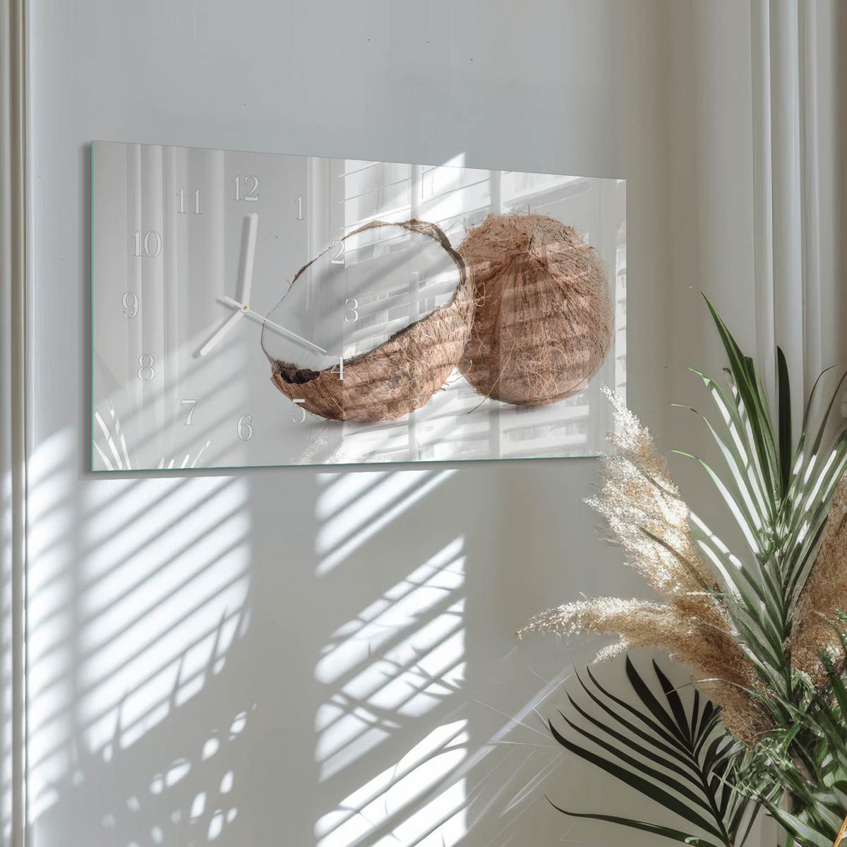 WANDUHR aus Glas 60x30 cm - Kokosnüsse - Braun, Glas (60/30/0.4cm) - TULUP
