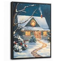 LEINWAND Bilder mit Rahmen - Weihnachten - Weihnachtsbaum - Winter - Zuhause - Schnee - 30x40 - Smaragdgrün, Textil (30/40cm) - MuchoWow