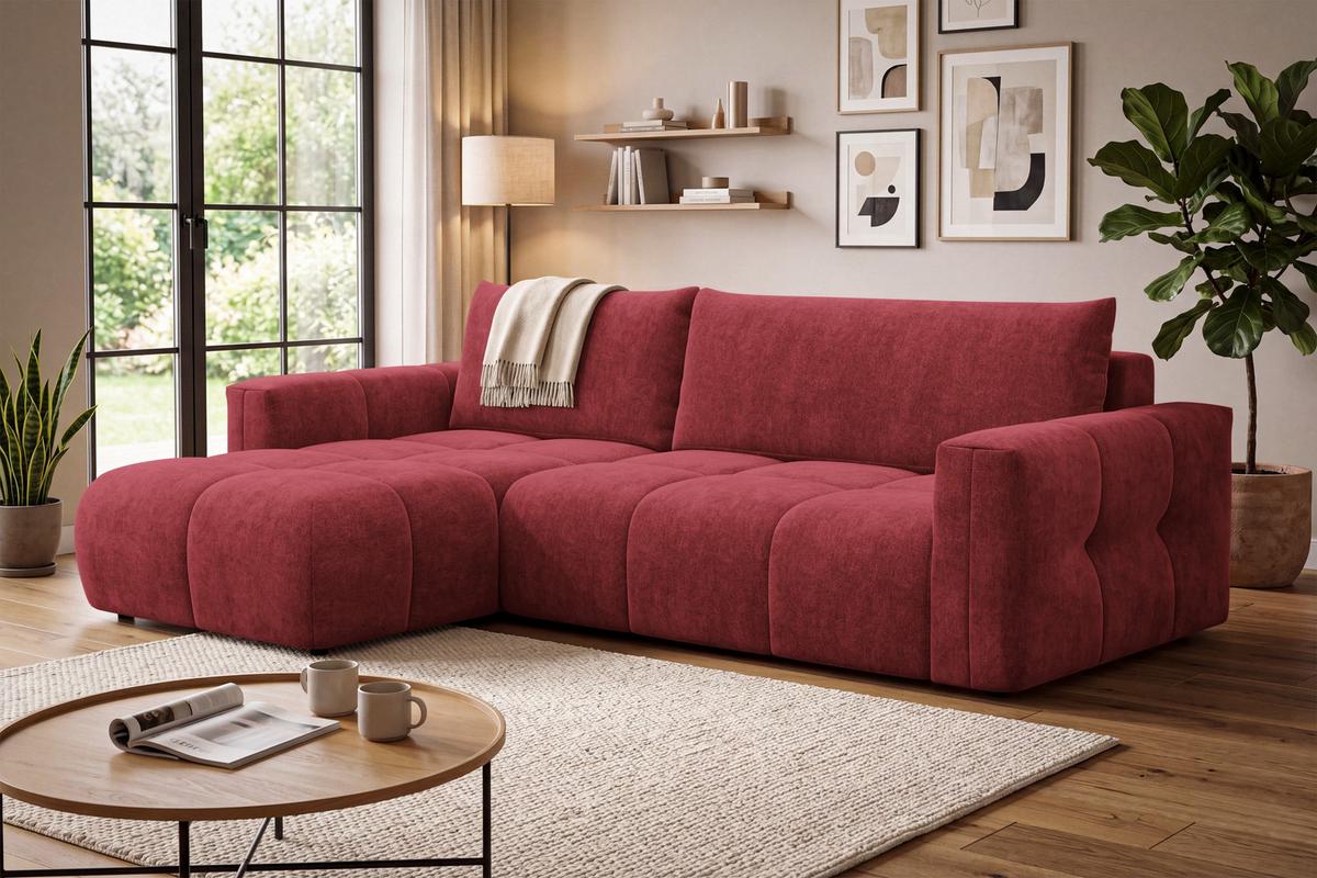 ECKSOFA VERONA 4-Sitzer links, Dunkelrot - Schwarz/Dunkelrot, Holz/Textil (266/173cm) - Courtois Laville