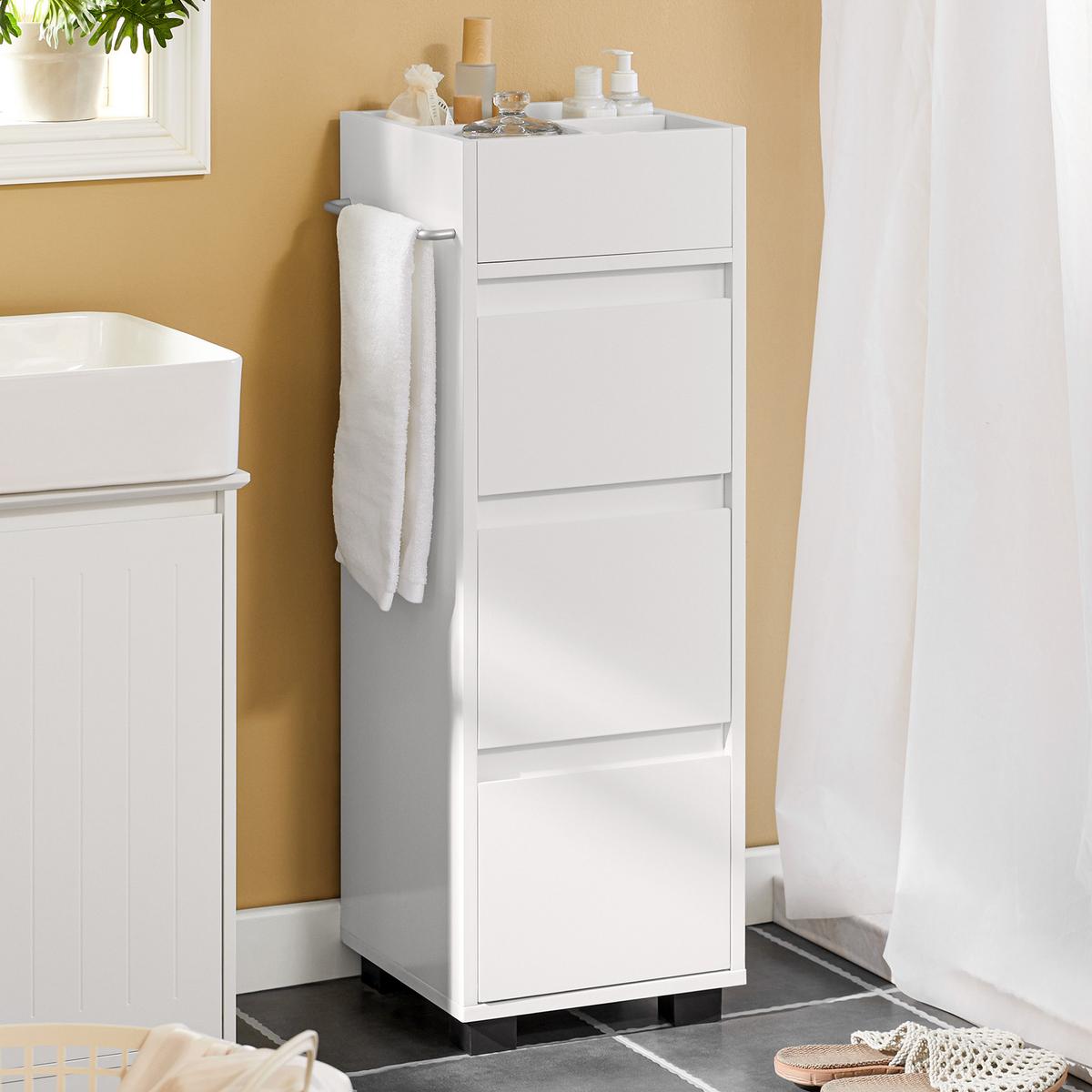 BADEZIMMERSCHRANK Weiß - Weiß, Holzwerkstoff (30/90/30cm) - SoBuy