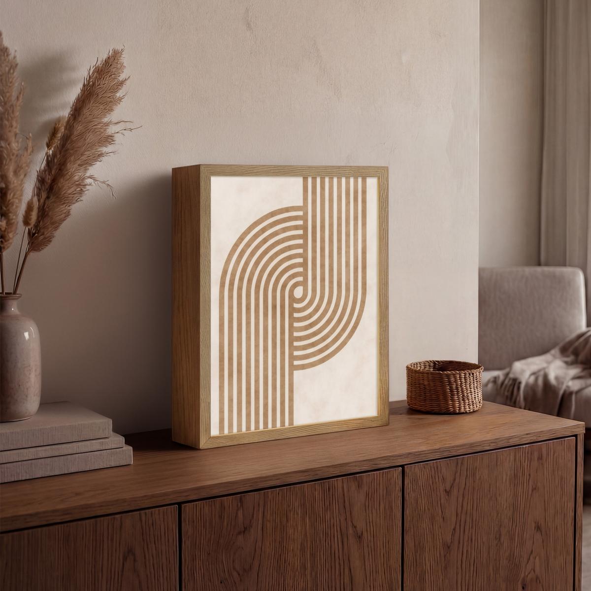 WANDLEUCHTE MIT AKKU Symmetrische Biegung - kupferfarbig 30x40 cm - Beige, Holzwerkstoff (30/40/8cm) - OnlyWow