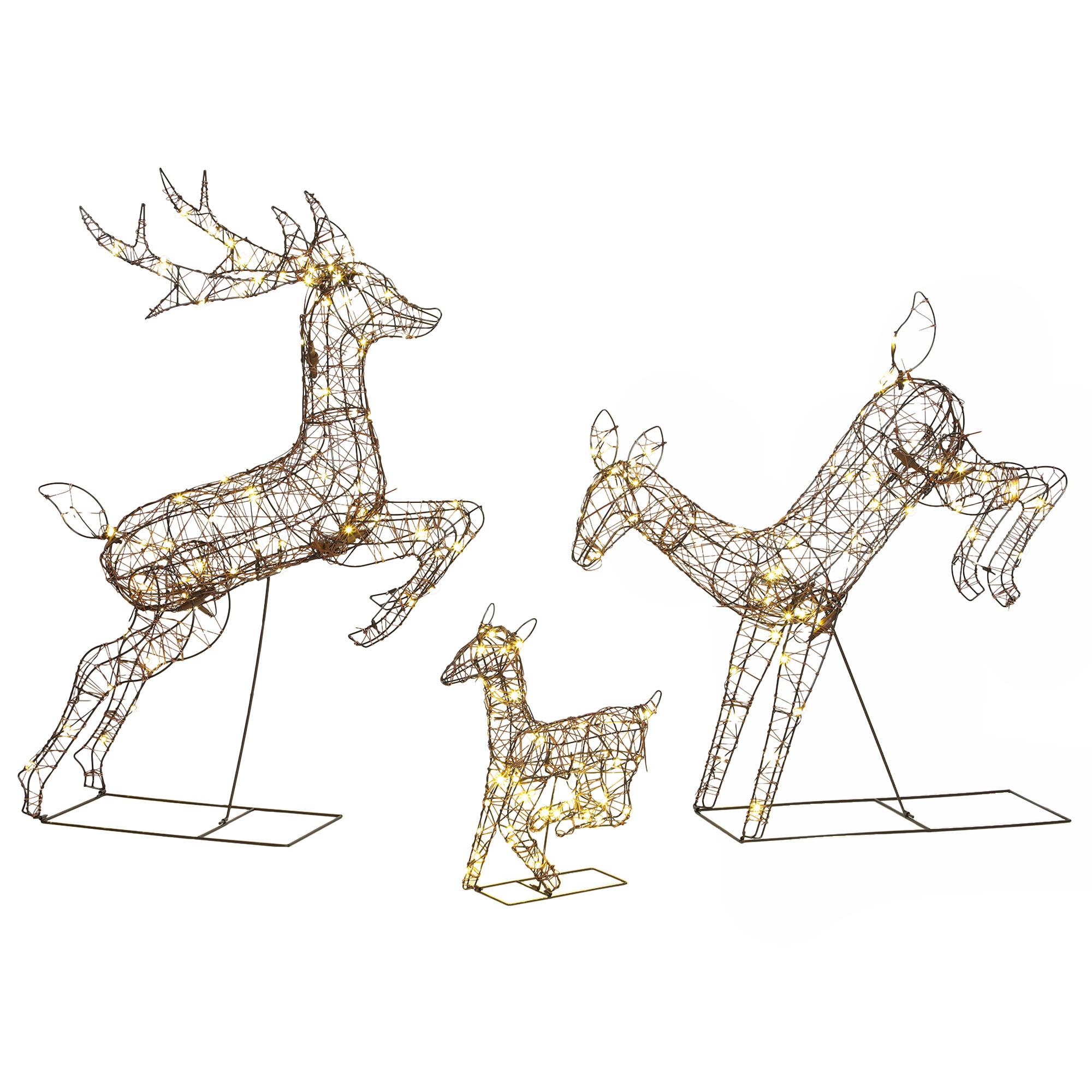 BELEUCHTETE-WEIHNACHTSDEKORATION 3er Set Metall Kunststoff-Rattan Braun - Braun, Metall (25/120/75cm) - Outsunny