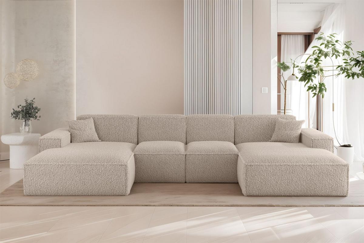 WOHNLANDSCHAFT Celes Premium Xs Sven - Hellbraun, Holzwerkstoff/Textil (342/73/165cm) - Fun Möbel