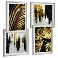 BILDER SET 4er Set - 50x50 cm & 40x60 cm Silberner Rahmen - Abstrakte Monstera-Palmenblätter - Silberfarben, Kunststoff (50/50cm) - TULUP