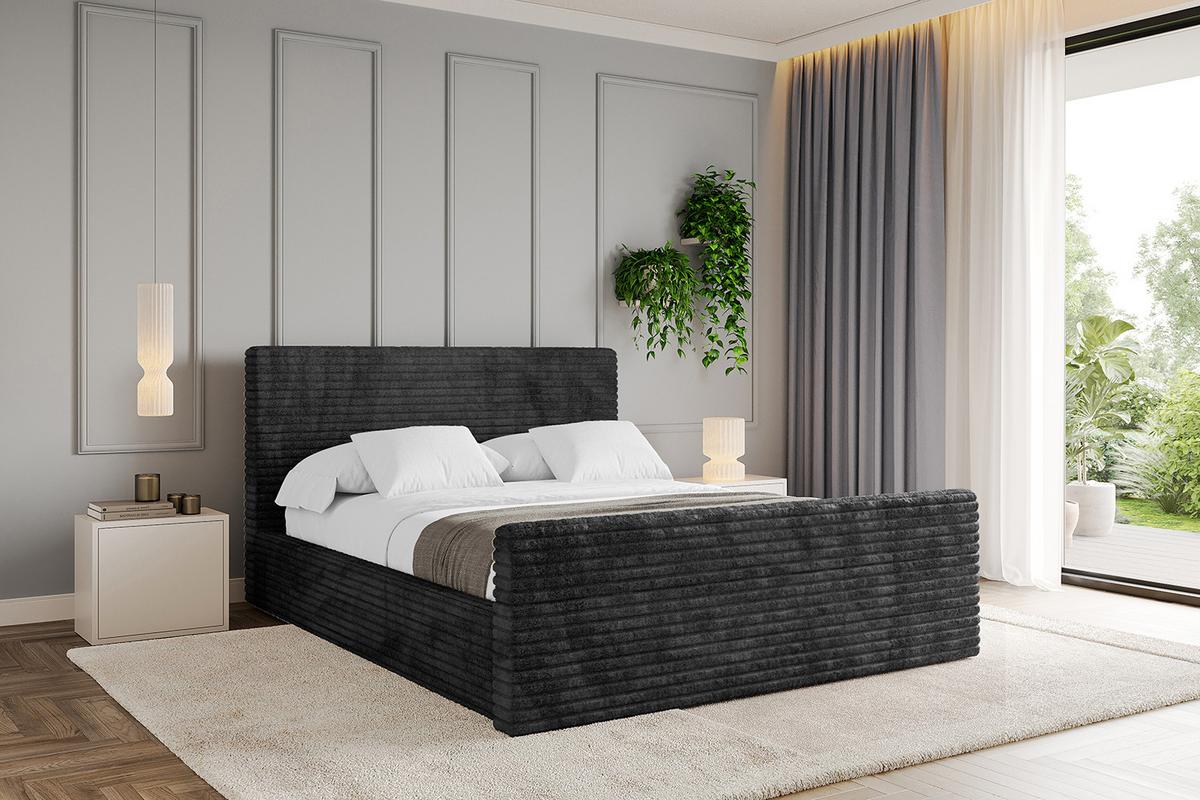 POLSTERBETT mit Bettkasten, Fußteil und Lattenrost, Boxbett mit Matratze H3/H4 - ALOVA-Z 120x200 Schwarz - Schwarz, Holzwerkstoff/Textil (120/200cm) - ALTDECOR