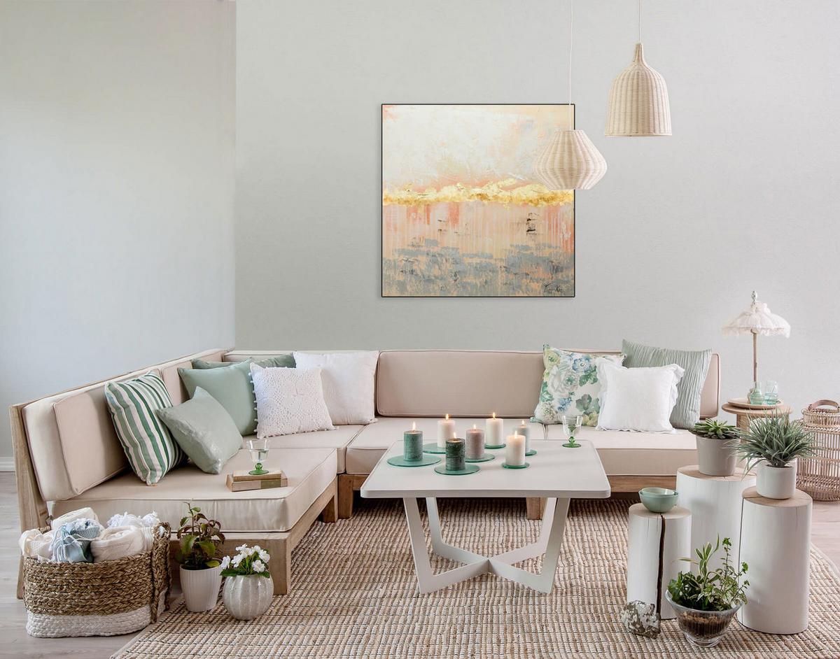 ÖLGEMÄLDE 80/80 cm - Pink/Beige, Holz/Textil (80/80cm) - KUNSTLOFT