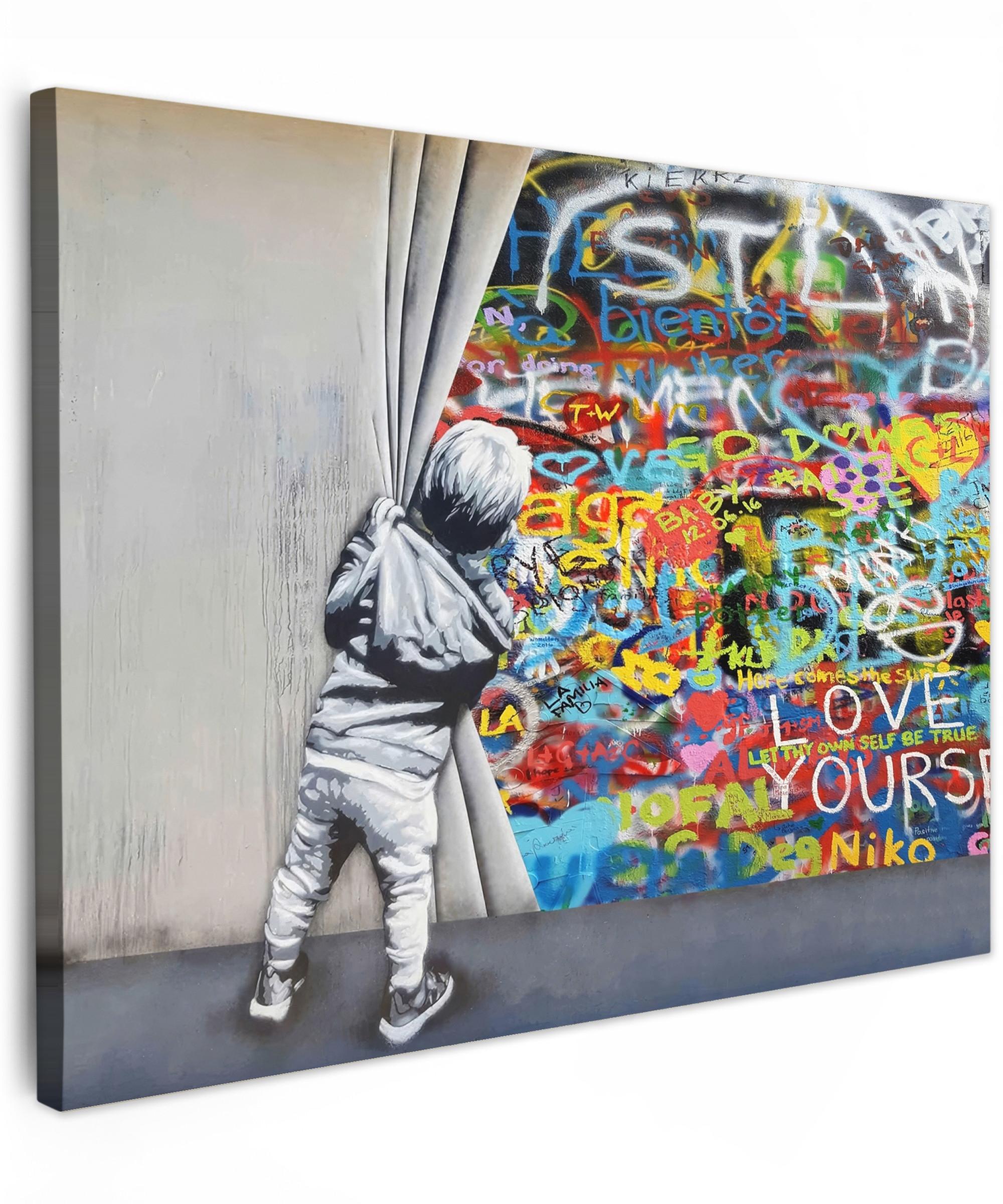 LEINWANDBILD Graffiti - Junge - Ilussie - Straßenkunst Wandbild 40x30 cm - Hellgrau, Textil (40/30cm) - MuchoWow