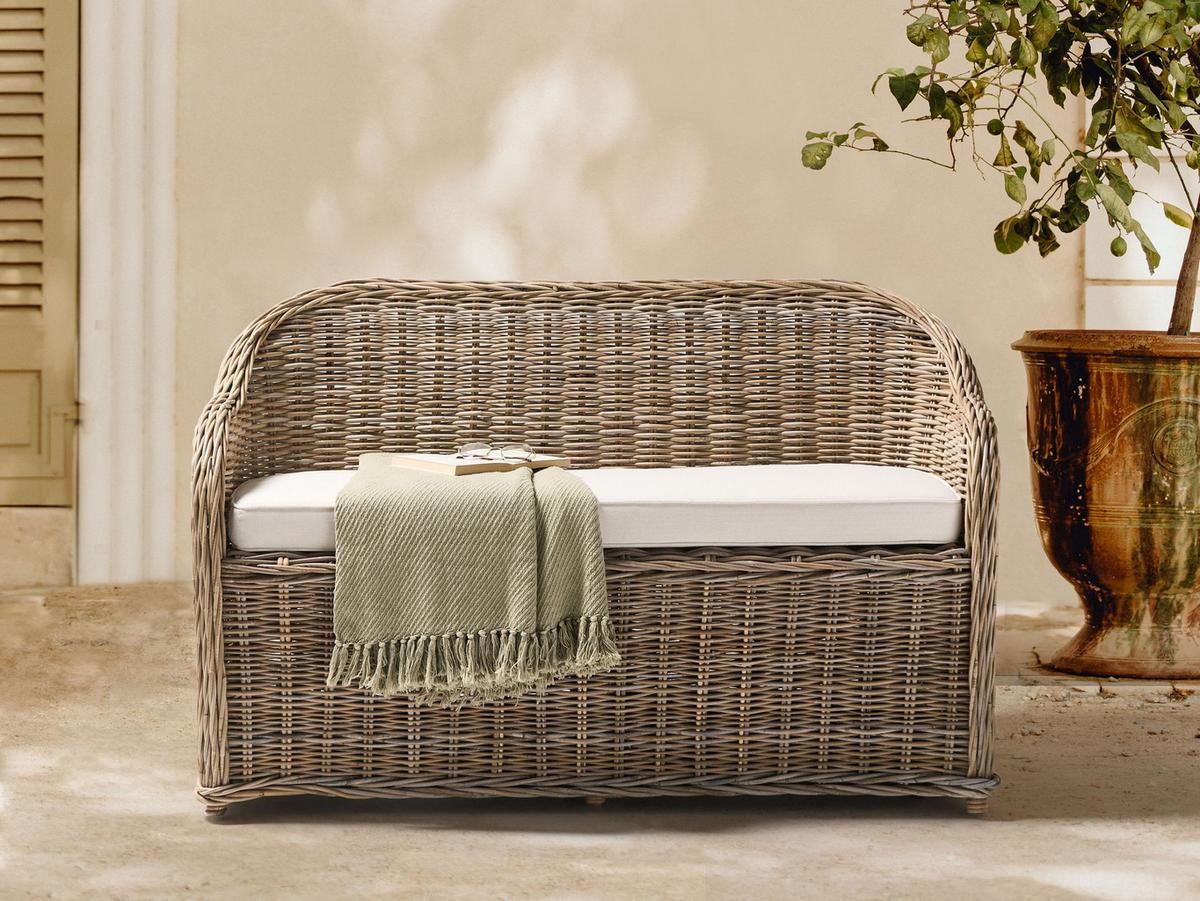 GARTENSOFA 2-Sitzer Naturfarben Susua - Naturfarben/Weiß, Naturmaterialien (141/86/69cm) - Beliani