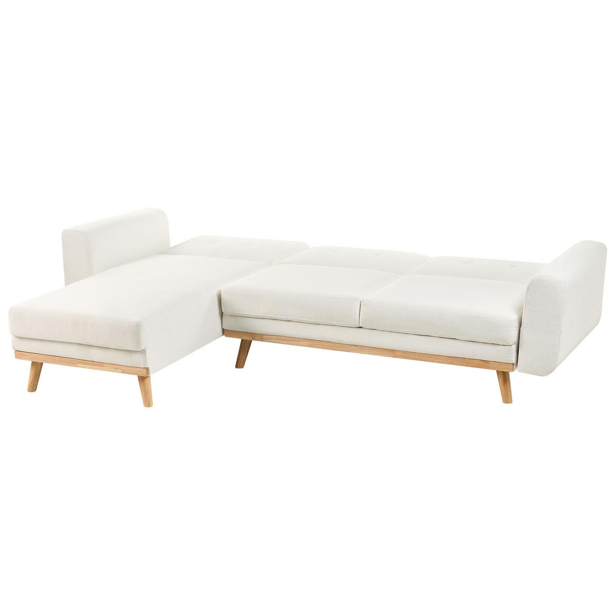ECKSCHLAFSOFA 3-Sitzer Stoff Weiß rechtsseitig Kaarina - Hellbraun, Textil (260/152cm) - Beliani