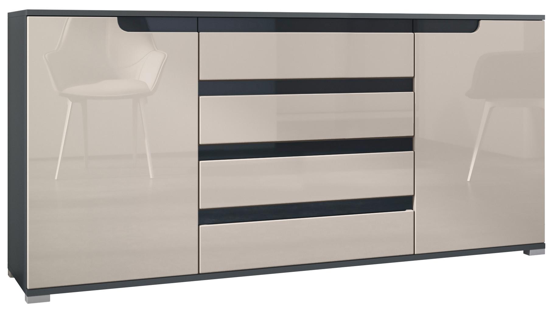 SIDEBOARD Sylt Sandgrau Hochglanz / Schwarz Hochglanz - Sandfarben, Holzwerkstoff (166.5/75.5/35cm) - Vladon