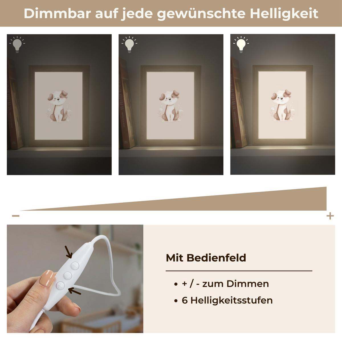 NACHTTISCHLAMPE Hund - Gefleckt - Braun 15x20 cm - Beige, Holzwerkstoff (8/15/20cm) - OnlyWow