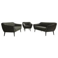 SITZGARNITUR PIRS 3+3+1 - Dunkelgrau Velvet - Schwarze Beine - Dunkelgrau/Schwarz, Holzwerkstoff/Textil (180/75/74cm) - MKS