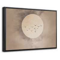LEINWAND Bilder mit Rahmen - Vogel - Beige - Japanisch - 60x40 - Taupe, Textil (60/40cm) - MuchoWow