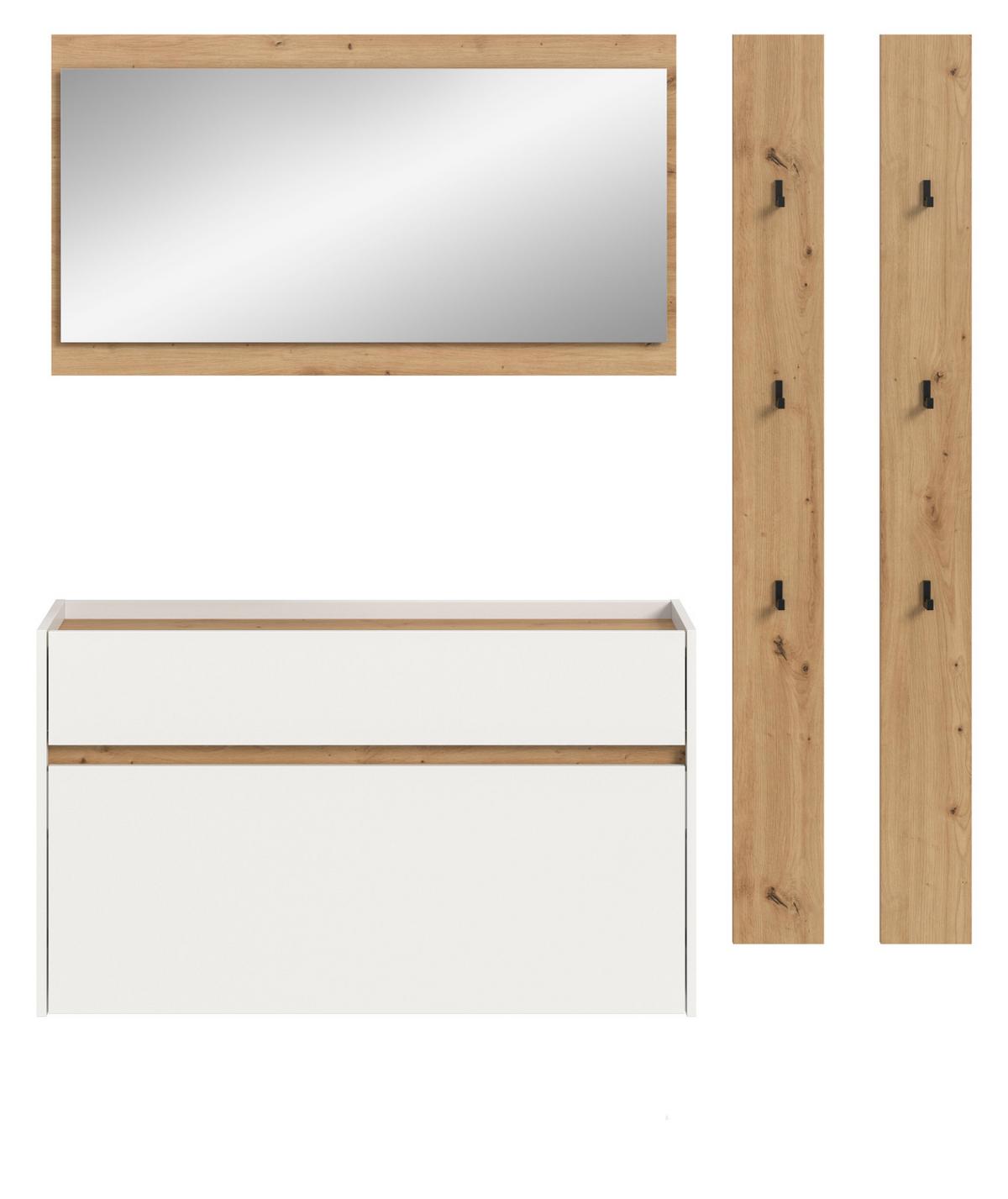 GARDEROBEN-SET weiß und Artisan Eiche, Flur Garderobe 4-teilig, 172 x 197 cm - Weiß/Eiche Artisan, Holzwerkstoff (172/197/32cm) - Inn.Furn