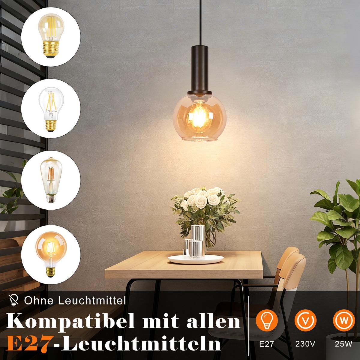 PENDELLEUCHTE Ixeth 10/13/145 cm - Schwarz, Glas/Metall (10/13/145cm) - ZMH