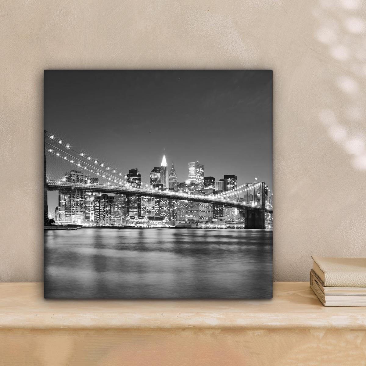 LEINWANDBILD New York - Brücke - Brooklyn - Schwarz und weiß - Architektur Deko Wohnzimmer 20x20 cm - Schwarz, Textil (20/20cm) - MuchoWow