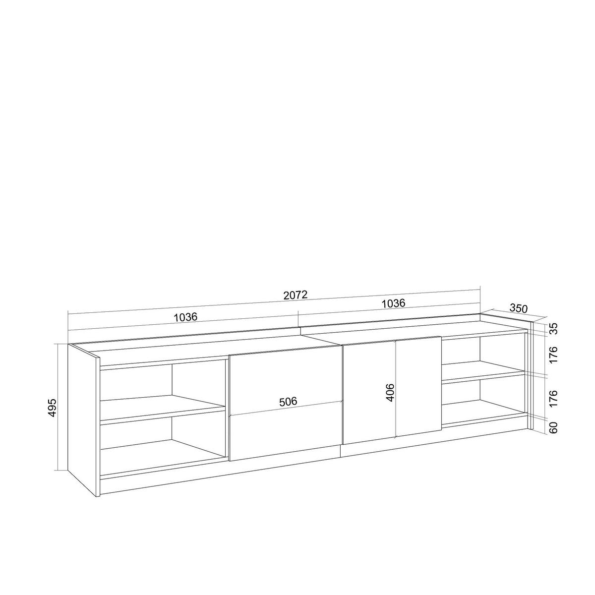 LOWBOARD, 207x37x50 cm, Für TV-Geräte bis zu 80", Fernsehtisch, Dunkler Eiche und Schwarz - Dunkelbraun, Holzwerkstoff (207/50/37cm) - Skraut Home