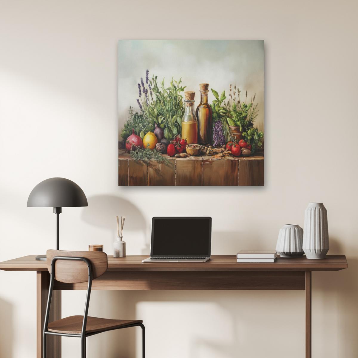 AKUSTIKBILD Stilleben - Kräuter - Gewürze - Früchte - Farbenfroh Akustikpaneele 80x80 cm - Grün, Kunststoff (80/80/0.9cm) - MuchoWow