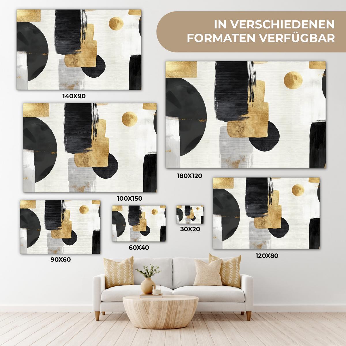LEINWANDBILD Gold - Rechtecke - Kreise - Abstrakt Wanddeko 90x60 cm - Weiß, Textil (90/60cm) - MuchoWow