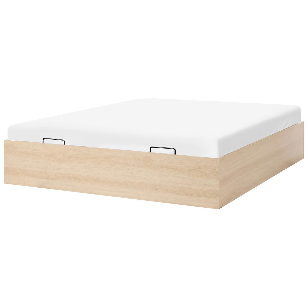 BETT mit Stauraum ohne Kopfteil 180/200 cm MDF-Platte Hellbraun Etel - Hellbraun, Holzwerkstoff (180/200cm) - Beliani