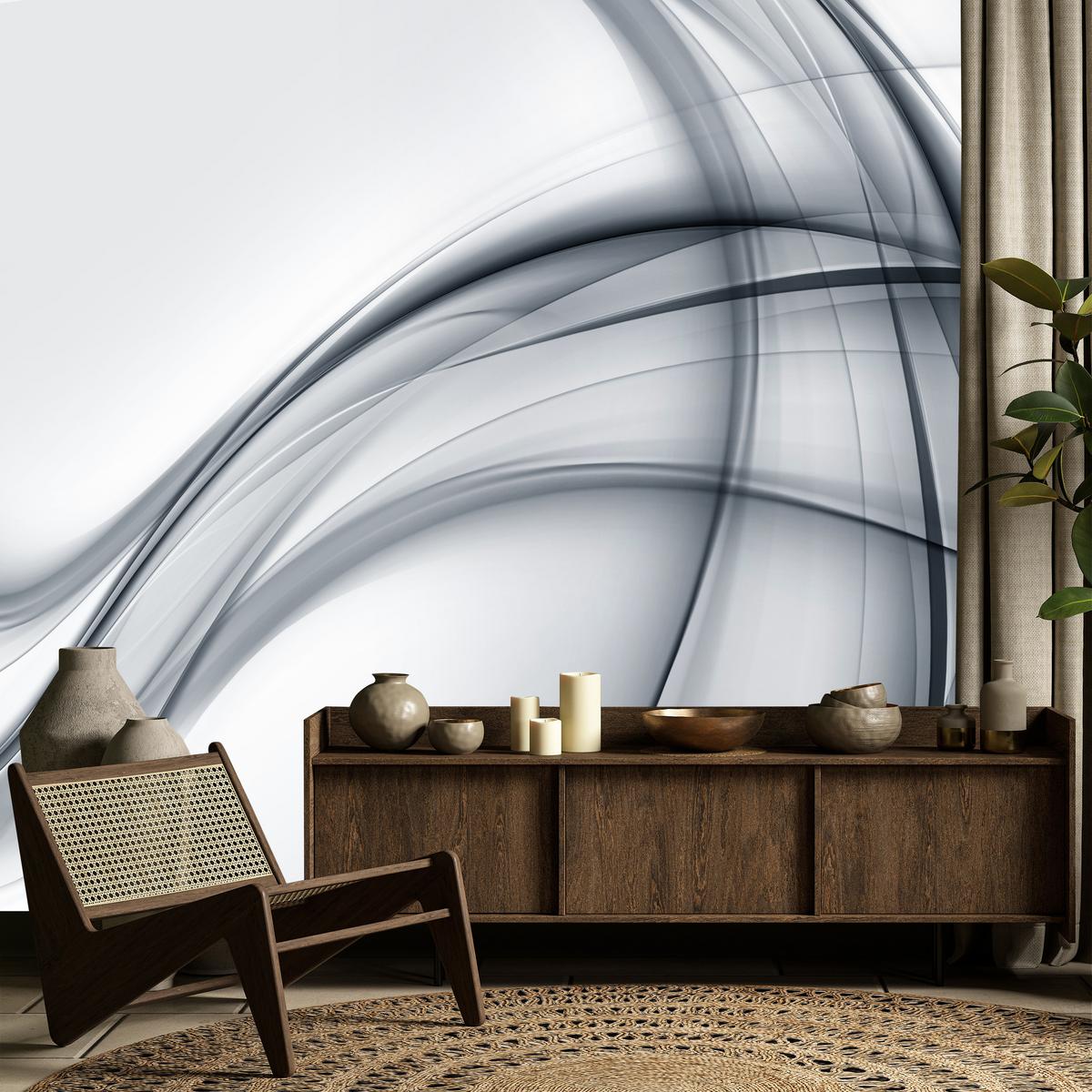 FOTOTAPETE für Wohnzimmer Abstrakte Graue Linien Muster Modern 450x315 - Schwarz/Grau, Papier (450/315cm) - Muralo