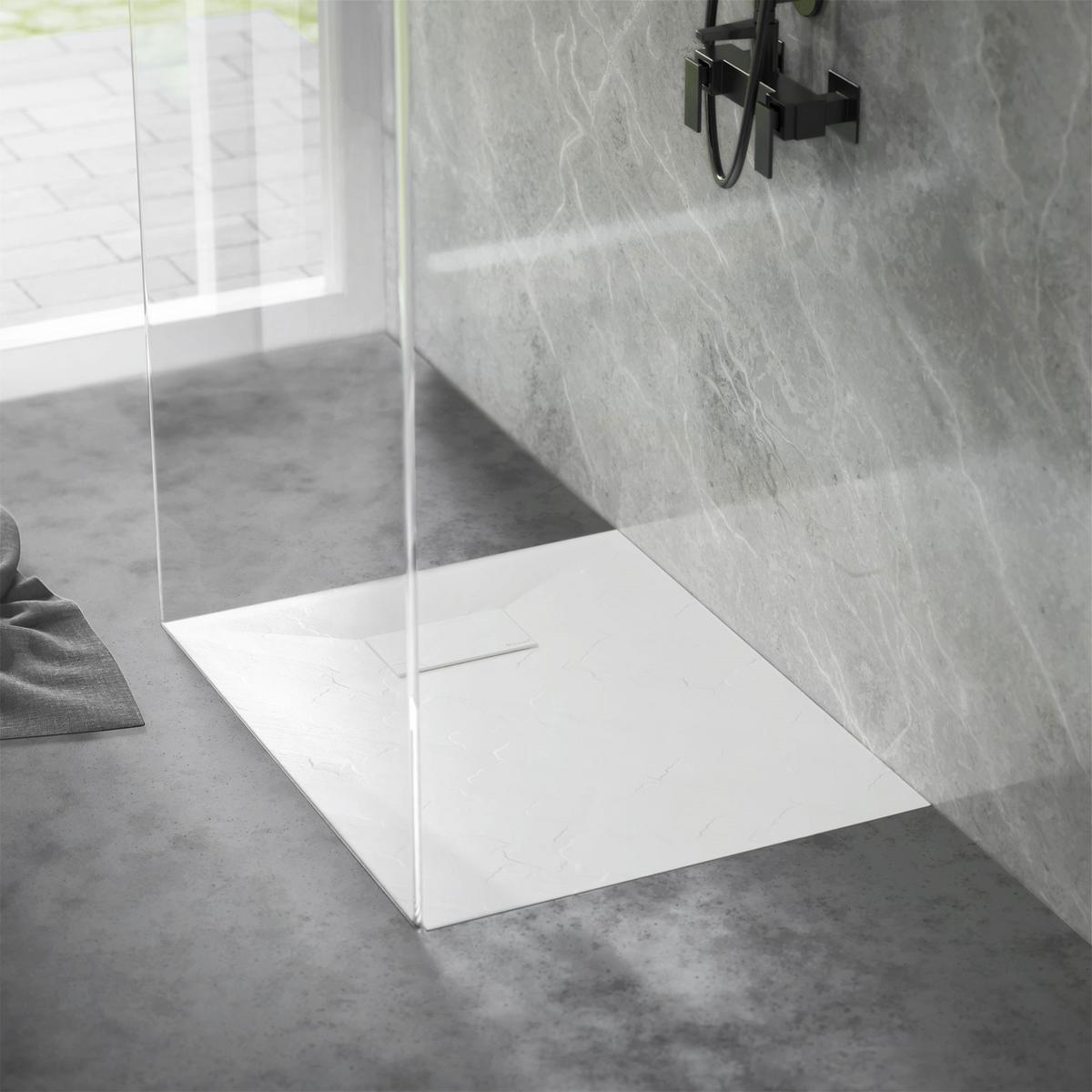 DUSCHWANNE 90x80 cm Weiß mit Ablaufgarnitur aus SMC - Weiß, Kunststoff (80/3/90cm) - LuxeBath