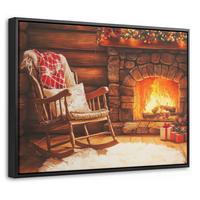 LEINWAND Bilder mit Rahmen - Winter - Weihnachten - Zuhause - Kamin - 40x30 - Bernsteinfarben, Textil (40/30cm) - MuchoWow