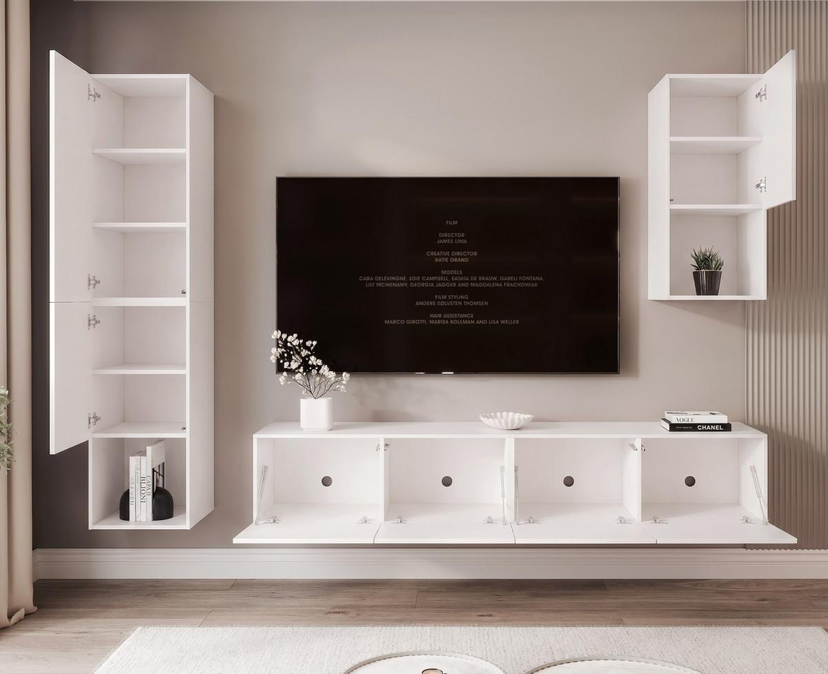 WOHNWAND ANGEL LINE III 3-teilig, mit LED-Beleuchtung, Weiß matt - Weiß, Holzwerkstoff (240/216/40cm) - Idohome