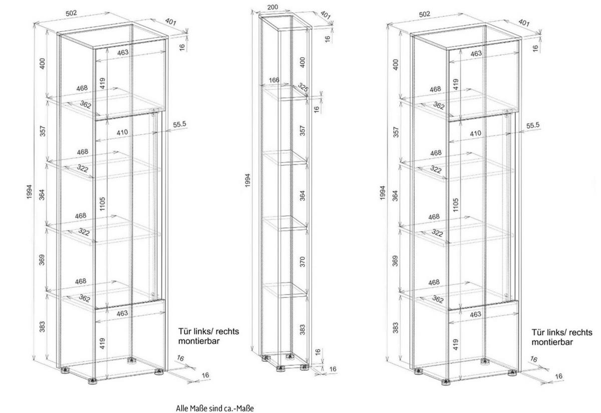 AKTENSCHRANK Set 3-teilig weiß matt, Eiche Wotan 120 x 200 cm, Schrank-Regal-Kombination mit 15 Fächern - Eichefarben/Eiche Wotan, Holzwerkstoff/Kunststoff (120/200/40cm) - Furn.Design