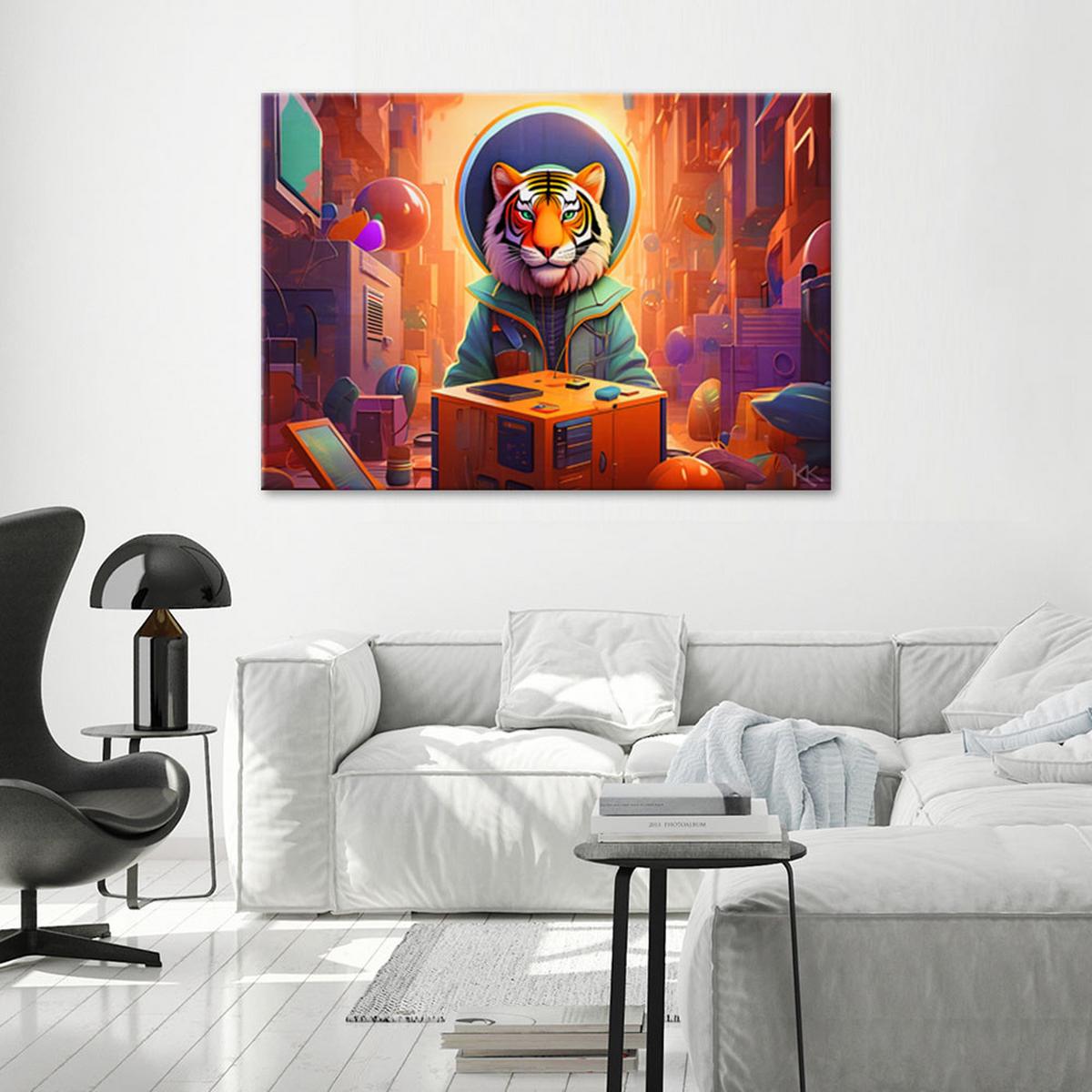 LEINWANDBILD Moderne Tiger Abstraktion 100x70cm - Multicolor, Textil (100/70cm) - Feeby