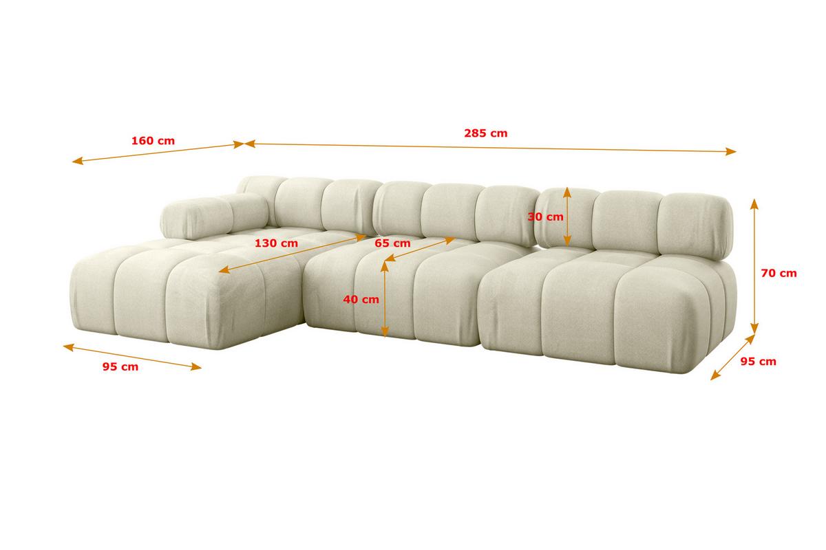 ECKSOFA modulares Sofa Razon-L2 - 285x160x70 cm Beige Velours - Beige, Holzwerkstoff/Textil (285/160cm) - ALTDECOR