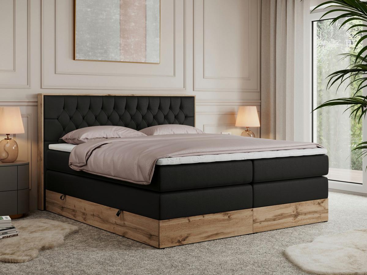 BOXSPRINGBETT AMORE KING 140/200 Schwarz Kunstleder - H3 - Schwarz, Holz/Textil (140/200cm) - MKS