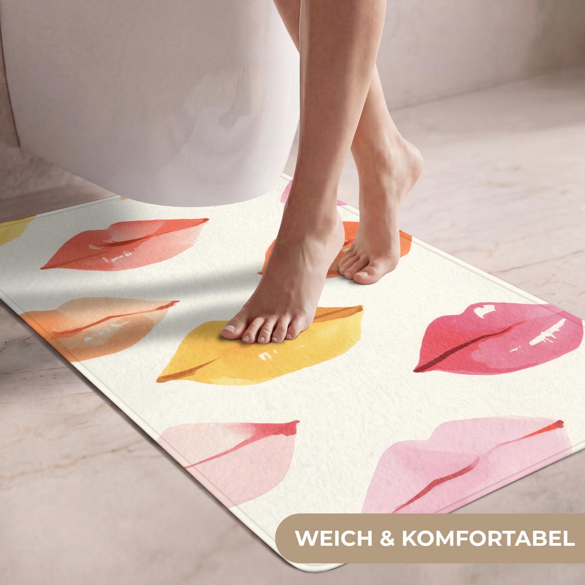 WC-VORLEGER Lippen - Bunt - Glänzend Toilettenvorleger 60x90 cm - Rosa, Textil (60/1cm) - OnlyWow