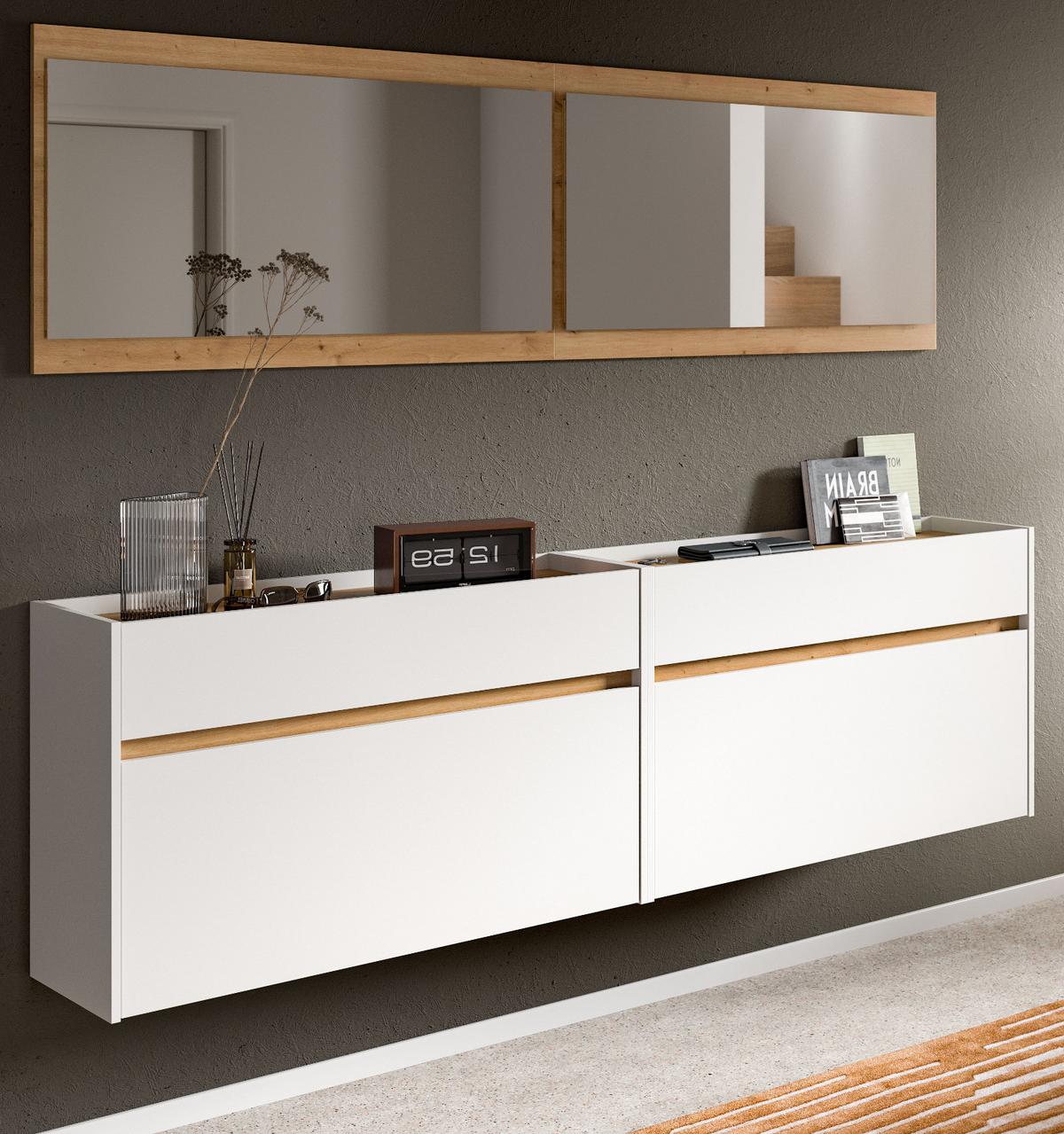 GARDEROBE-SET weiß und Artisan Eiche, Garderobe 4-teilig, 220 x 192 cm, Borga - Weiß/Eiche Artisan, Holzwerkstoff (220/192/32cm) - Inn.Furn