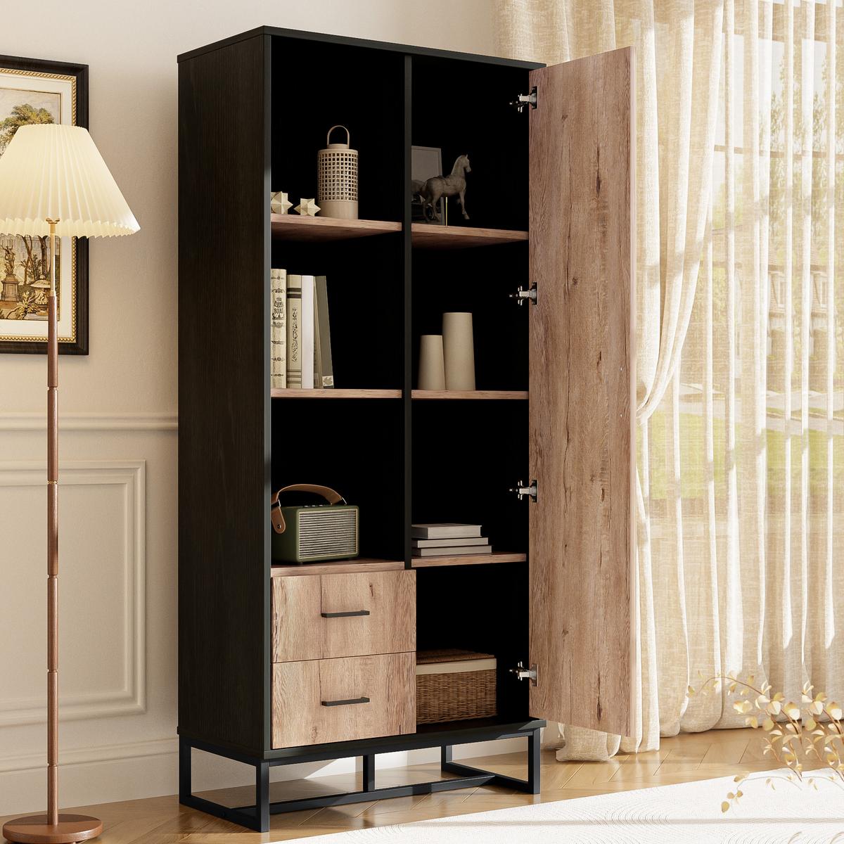HOCHSCHRANK mit 2 Schubladen und offenen Fächern Schwarz - Schwarz, Holzwerkstoff (40/180/80cm) - Urban Meuble