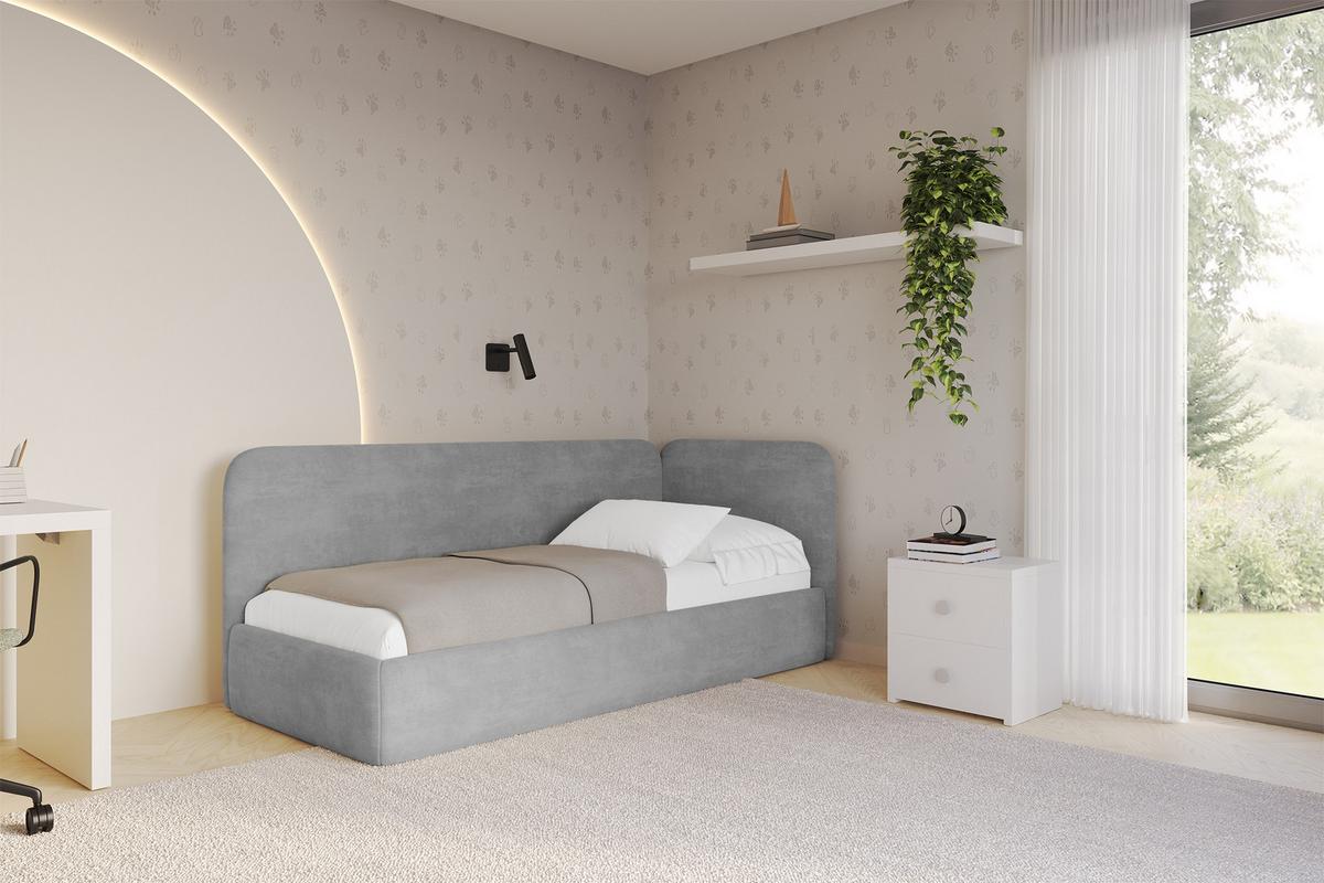 EINZELLBETT Jugendbett mit Bettkasten und Matratze H3/H4, Links - ELSY 80x200 Grau - Hellgrau, Holzwerkstoff/Textil (80/200cm) - ALTDECOR