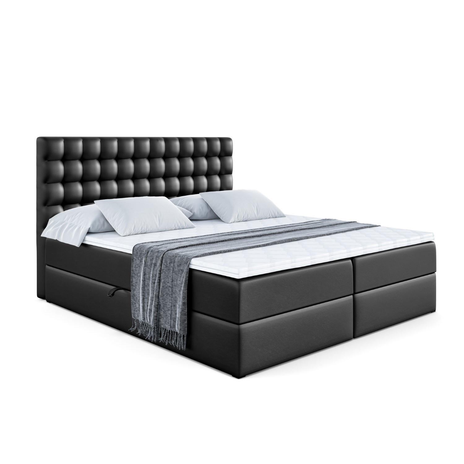 BOXBETT mit H3-Matratze und Lattenrost - VIONE - 140x200 Schwarz Hochglanz - Schwarz Hochglanz, Holzwerkstoff (140/200cm) - ALTDECOR