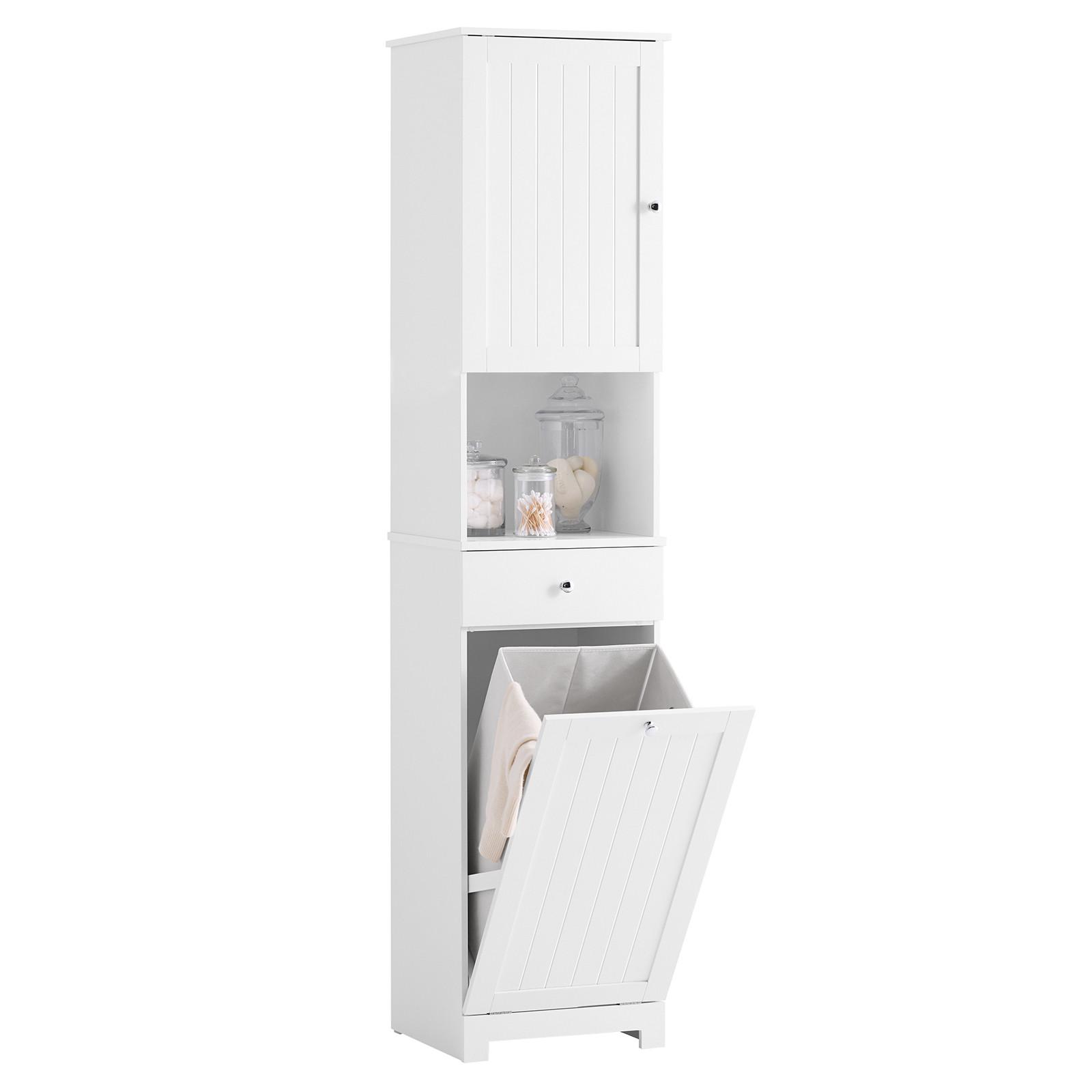 HOCHSCHRANK mit Wäschesack 40x38x180cm - Weiß, Holzwerkstoff (40/180/38cm) - SoBuy