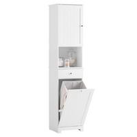HOCHSCHRANK mit Wäschesack 40x38x180cm - Weiß, Holzwerkstoff (40/180/38cm) - SoBuy