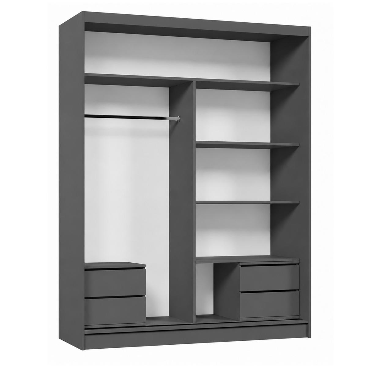 SCHWEBETÜRENSCHRANK Debra mit 2 Türen, 160/216/61 Graphitfarben mit Spiegel und Schubladeneinsätze - Schwarz, Holzwerkstoff (160/216/61cm) - Beautysofa